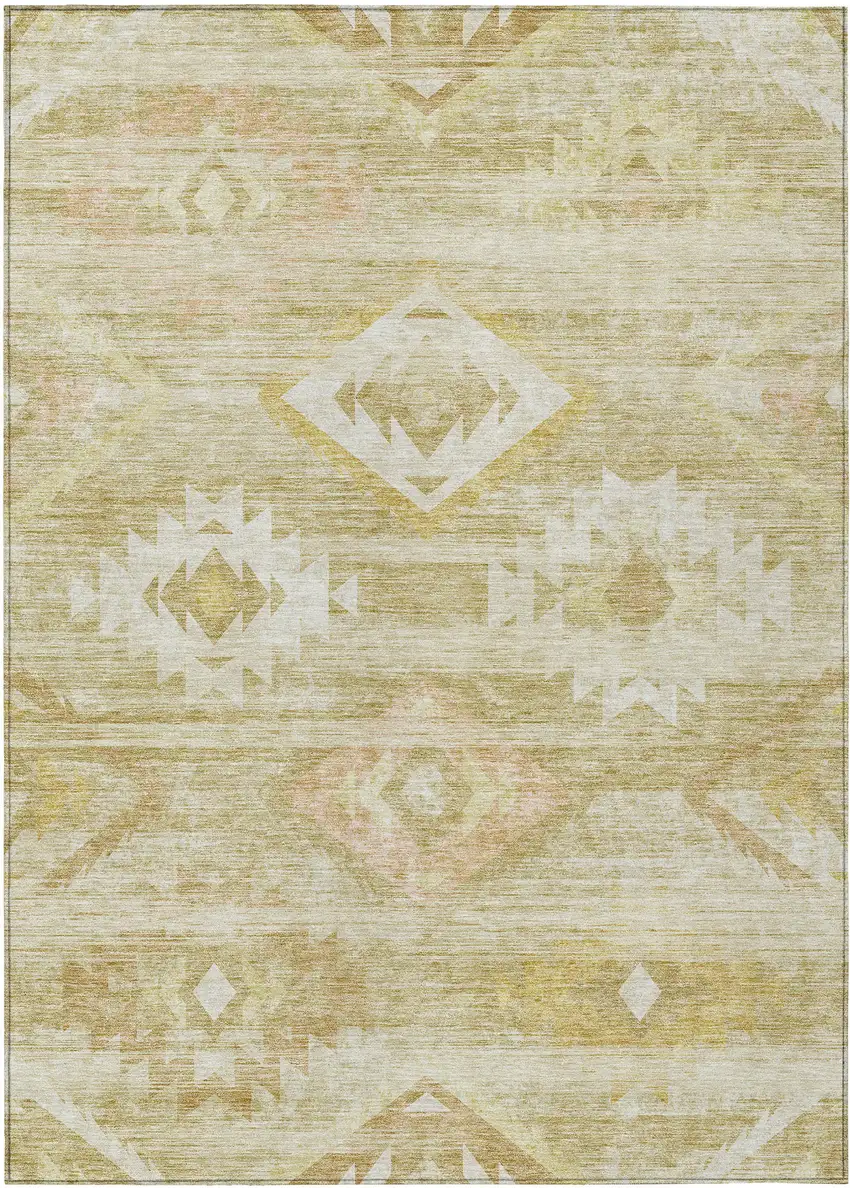 Wheat Gold And Beige Southwestern Washable Indoor Outdoor Area Rug Photo 2