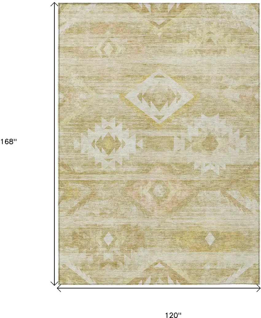 Wheat Gold And Beige Southwestern Washable Indoor Outdoor Area Rug Photo 3