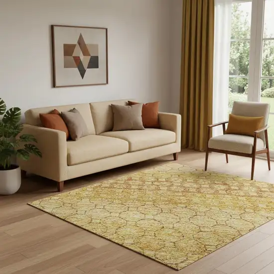 Wheat Gold And Beige Striped Washable Area Rug With UV Protection Photo 2