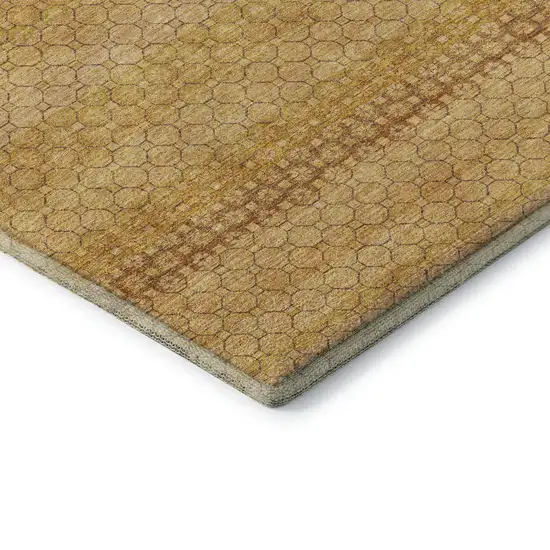 Wheat Gold And Beige Striped Washable Area Rug With UV Protection Photo 6