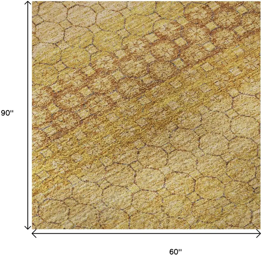 Wheat Gold And Beige Striped Washable Area Rug With UV Protection Photo 8