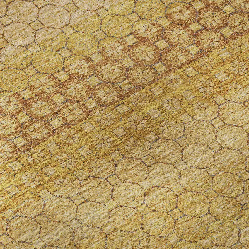 Wheat Gold And Beige Striped Washable Area Rug With UV Protection Photo 1