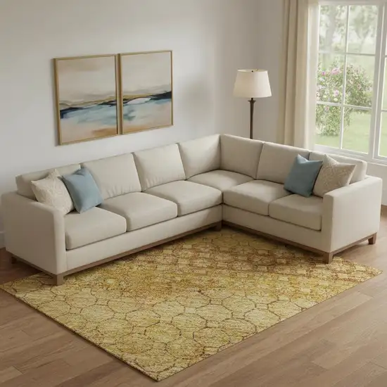 Wheat Gold And Beige Striped Washable Area Rug With UV Protection Photo 2