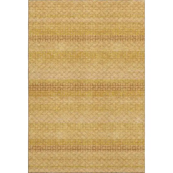 Wheat Gold And Beige Striped Washable Area Rug With UV Protection Photo 4