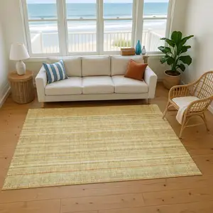 Photo of Wheat Gold And Beige Striped Washable Area Rug With UV Protection