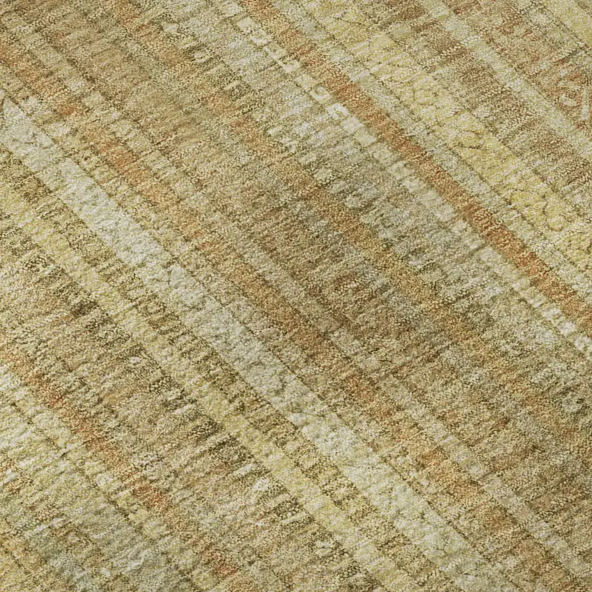 Wheat Gold And Beige Striped Washable Area Rug With UV Protection Photo 7