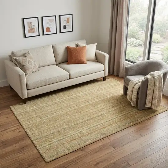 Wheat Gold And Beige Striped Washable Area Rug With UV Protection Photo 1
