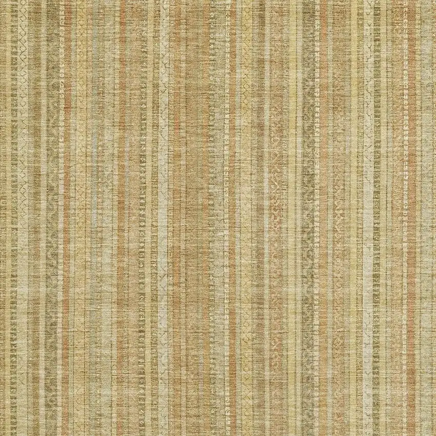 Wheat Gold And Beige Striped Washable Area Rug With UV Protection Photo 3
