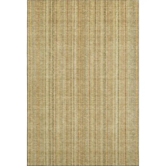 Wheat Gold And Beige Striped Washable Area Rug With UV Protection Photo 3