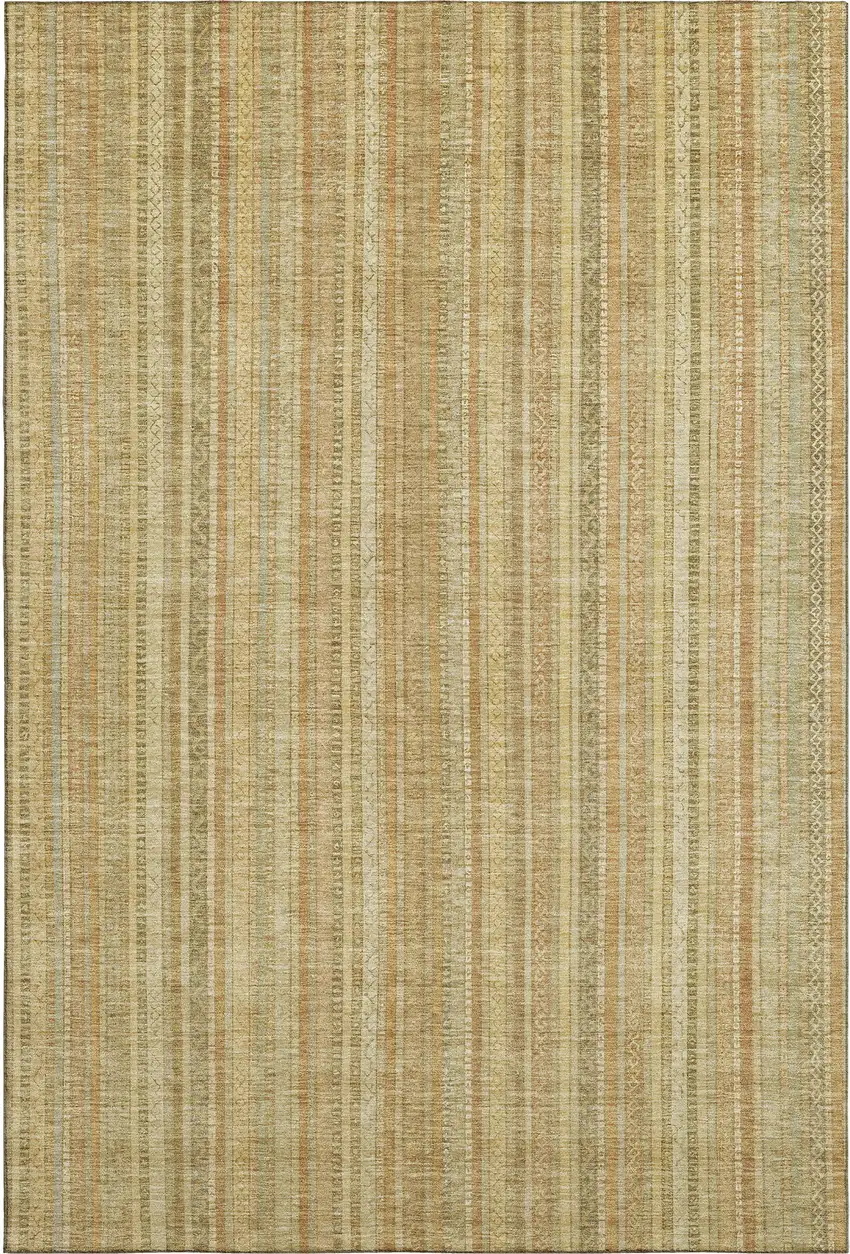 Wheat Gold And Beige Striped Washable Area Rug With UV Protection Photo 3