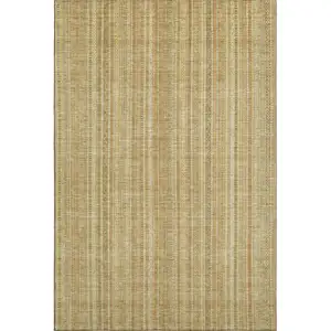 Photo of Wheat Gold And Beige Striped Washable Area Rug With UV Protection