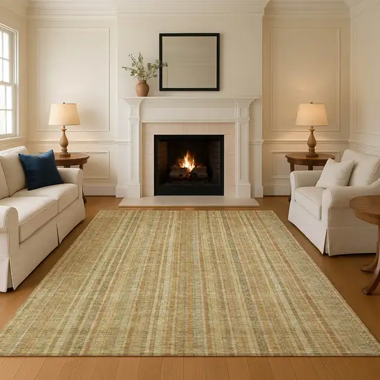 Wheat Gold And Beige Striped Washable Area Rug With UV Protection Photo 2