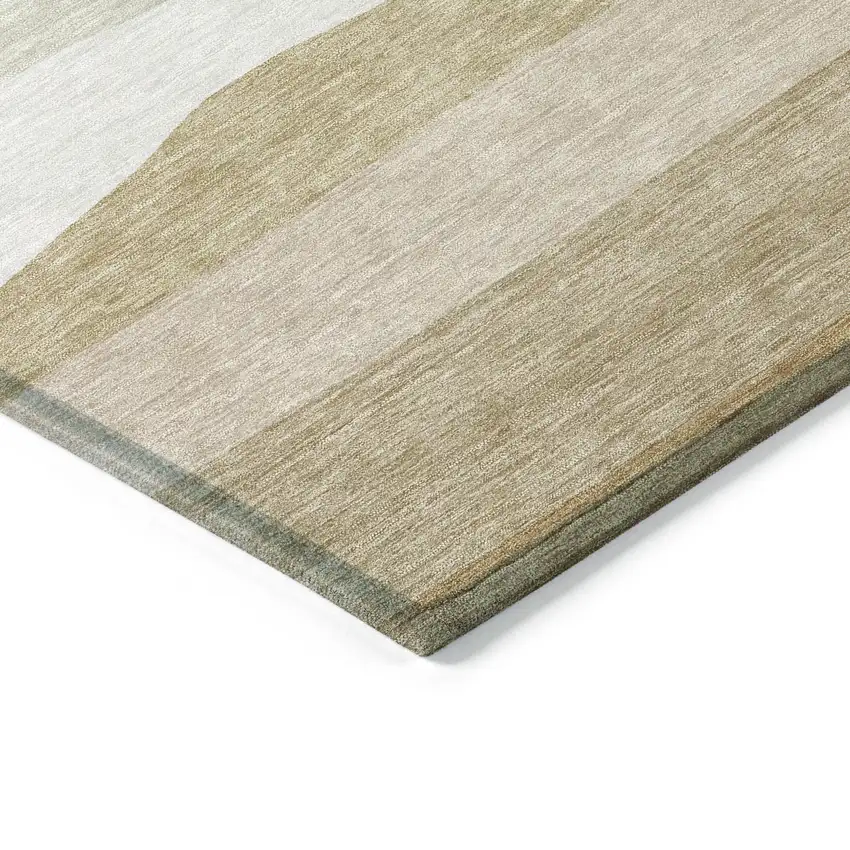 Wheat Gold And Beige Striped Washable Indoor Outdoor Area Rug Photo 6