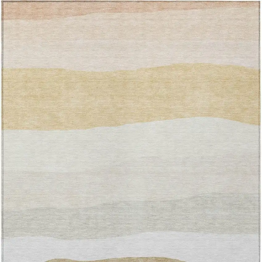 Wheat Gold And Beige Striped Washable Indoor Outdoor Area Rug Photo 8