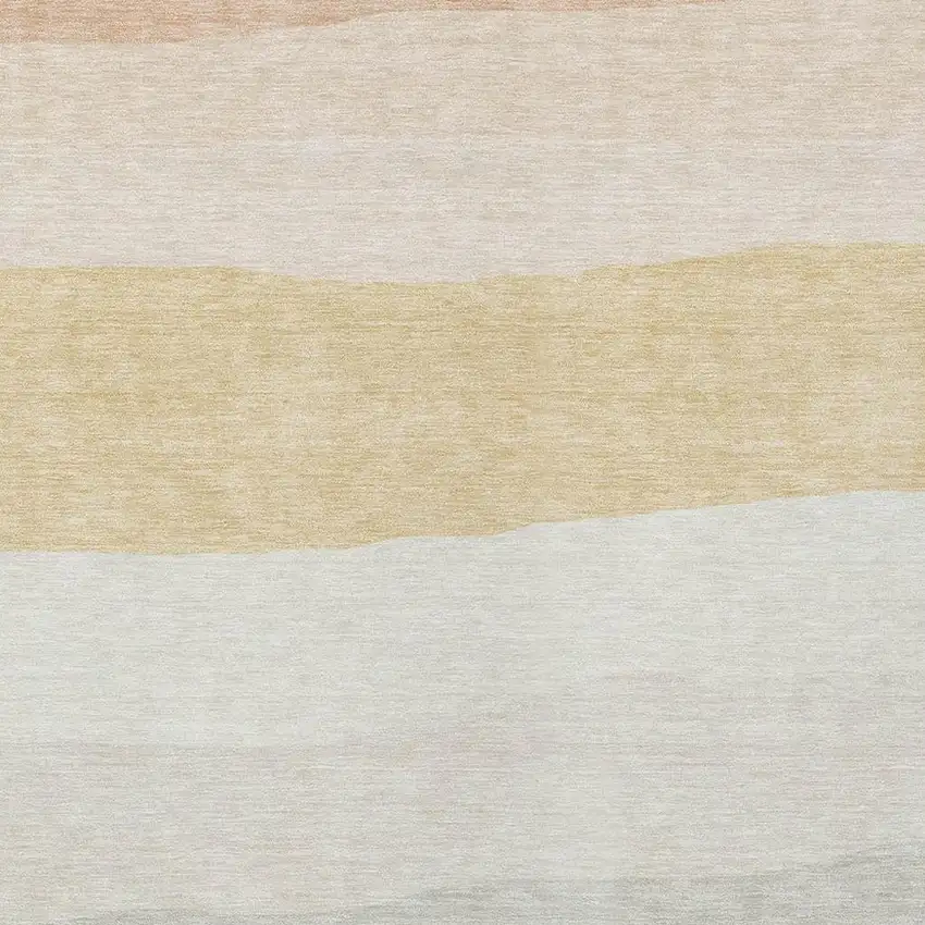 Wheat Gold And Beige Striped Washable Indoor Outdoor Area Rug Photo 3