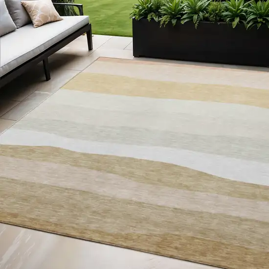 Wheat Gold And Beige Striped Washable Indoor Outdoor Area Rug Photo 2