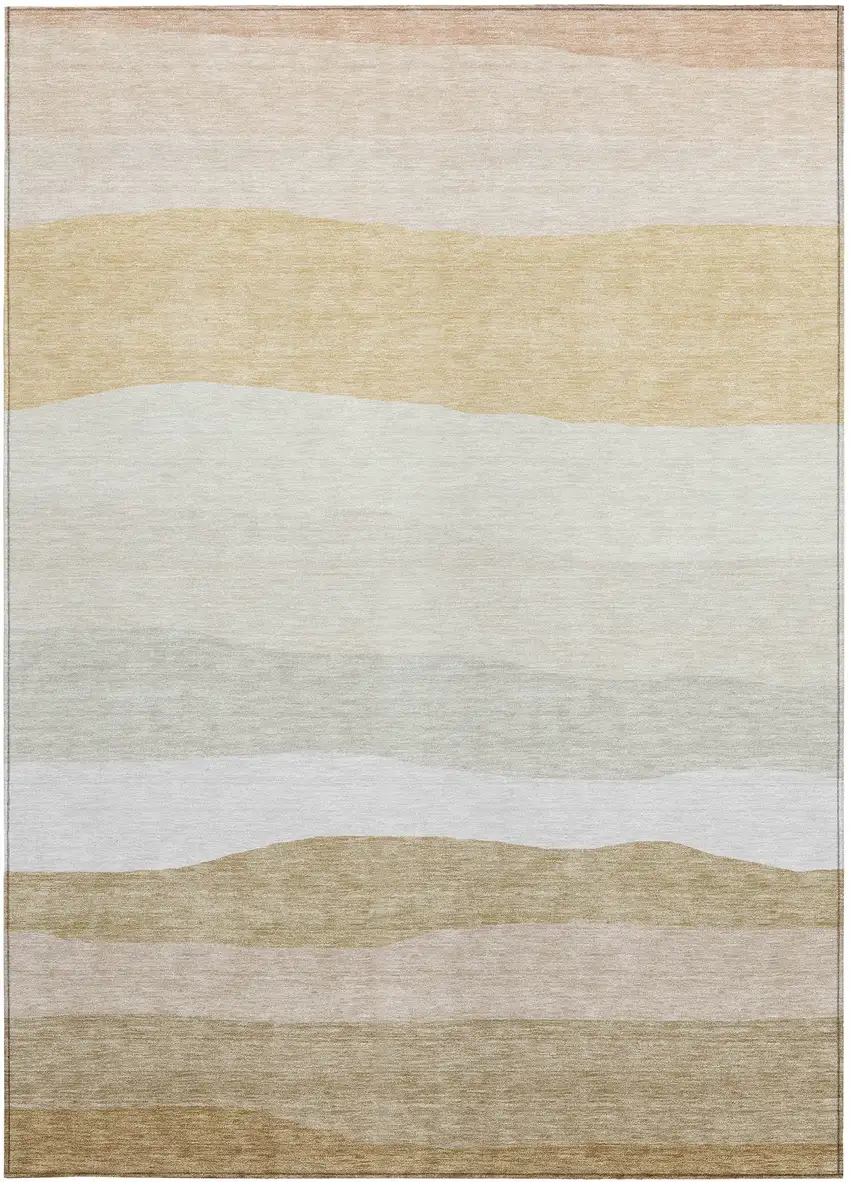 Wheat Gold And Beige Striped Washable Indoor Outdoor Area Rug Photo 1