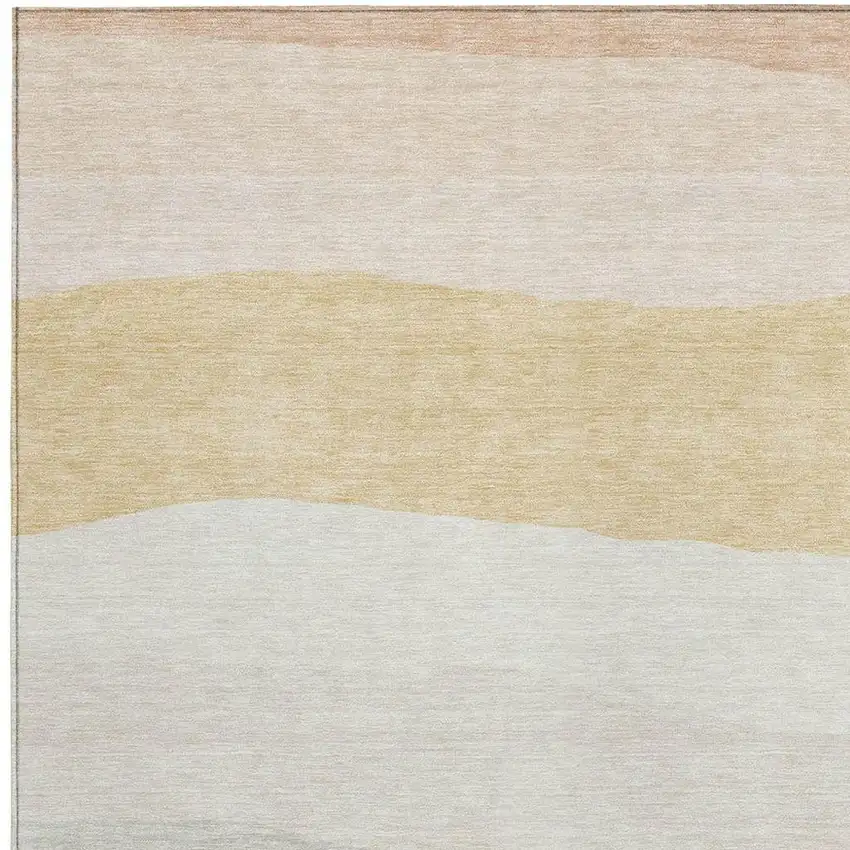 Wheat Gold And Beige Striped Washable Indoor Outdoor Area Rug Photo 3