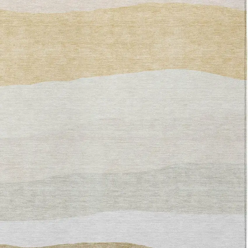 Wheat Gold And Beige Striped Washable Indoor Outdoor Area Rug Photo 7