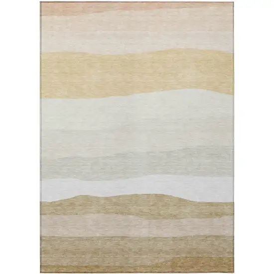Wheat Gold And Beige Striped Washable Indoor Outdoor Area Rug Photo 9