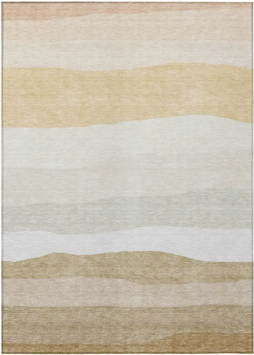 Wheat Gold And Beige Striped Washable Indoor Outdoor Area Rug Photo 9