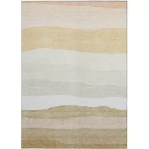 Photo of Wheat Gold And Beige Striped Washable Indoor Outdoor Area Rug