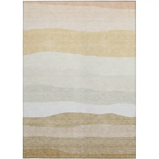 Wheat Gold And Beige Striped Washable Indoor Outdoor Area Rug Photo 1