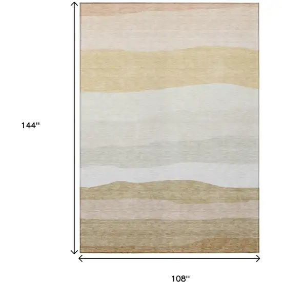 Wheat Gold And Beige Striped Washable Indoor Outdoor Area Rug Photo 9