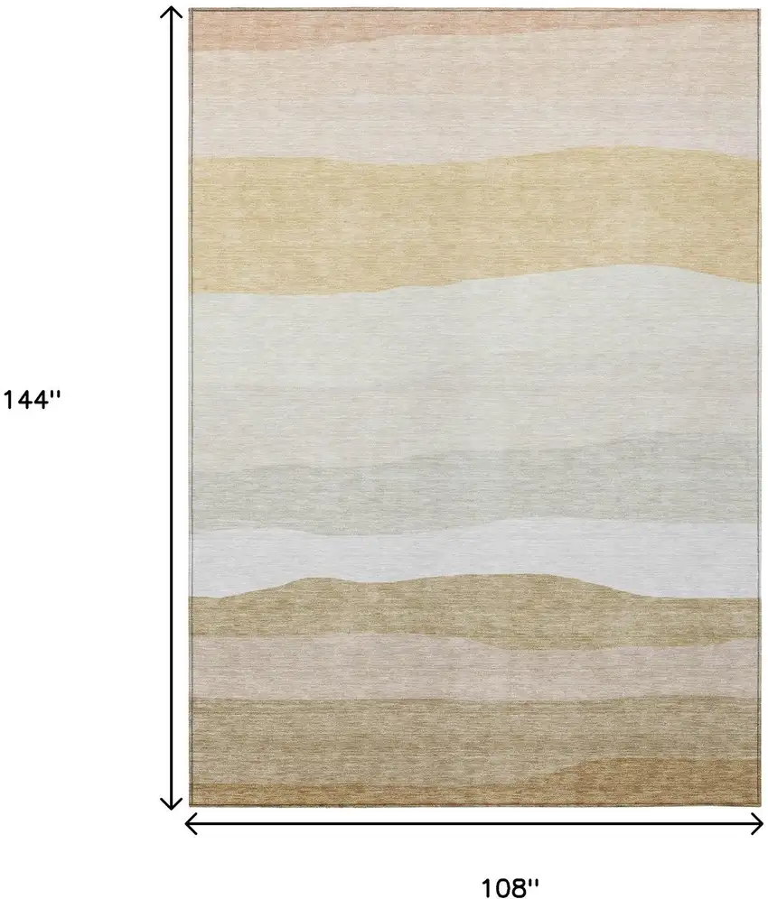Wheat Gold And Beige Striped Washable Indoor Outdoor Area Rug Photo 9