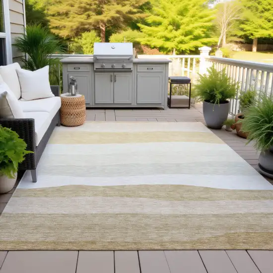 Wheat Gold And Beige Striped Washable Indoor Outdoor Area Rug Photo 5