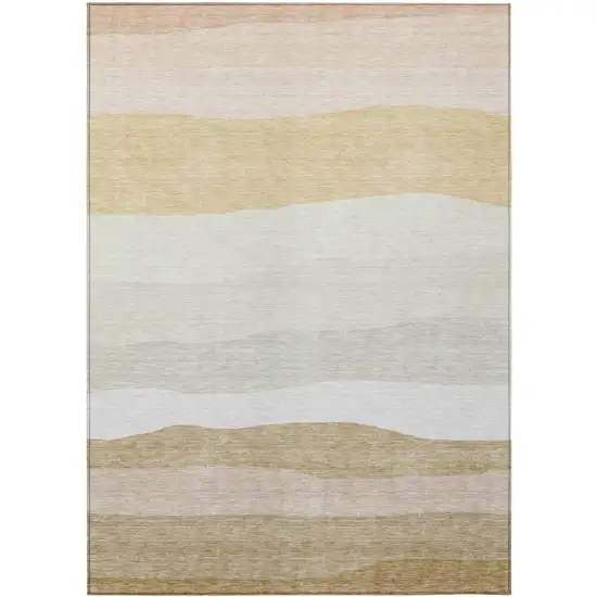 Wheat Gold And Beige Striped Washable Indoor Outdoor Area Rug Photo 3