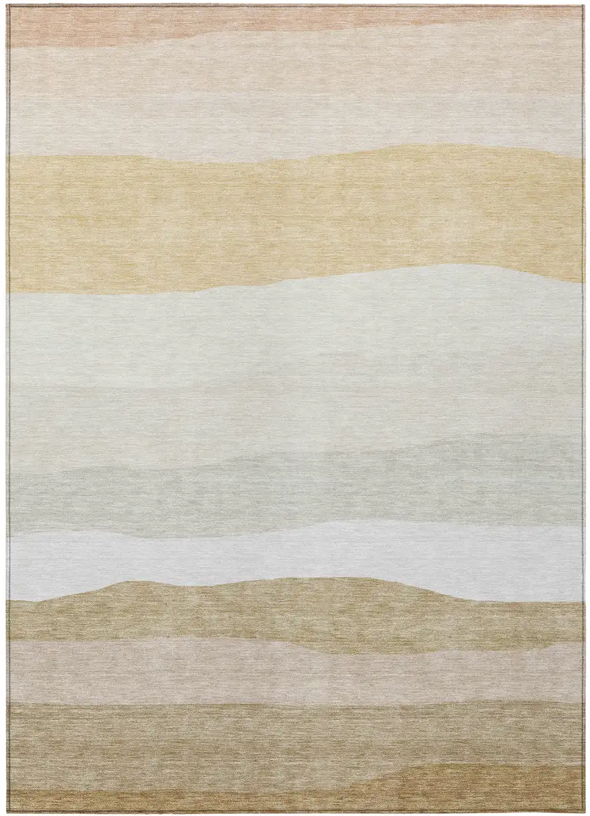 Wheat Gold And Beige Striped Washable Indoor Outdoor Area Rug Photo 3