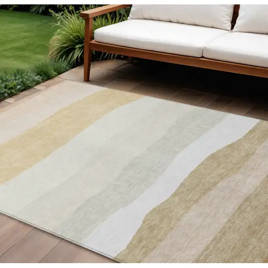 Wheat Gold And Beige Striped Washable Indoor Outdoor Area Rug Photo 2