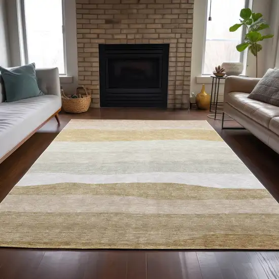 Wheat Gold And Beige Striped Washable Indoor Outdoor Area Rug Photo 7