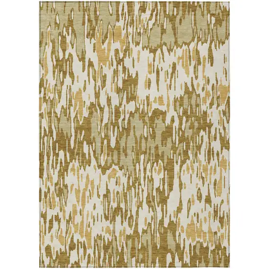 Wheat Gold And Beige Striped Washable Indoor Outdoor Area Rug Photo 2
