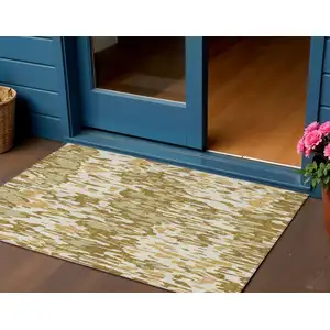 Photo of Wheat Gold And Beige Striped Washable Indoor Outdoor Area Rug