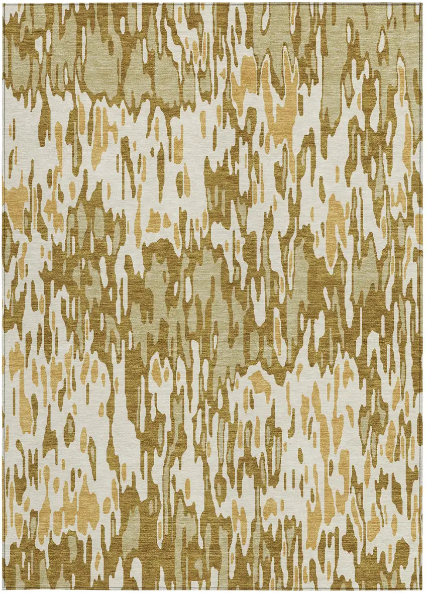 Wheat Gold And Beige Striped Washable Indoor Outdoor Area Rug Photo 6