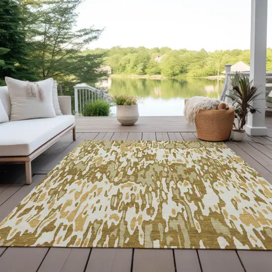 Wheat Gold And Beige Striped Washable Indoor Outdoor Area Rug Photo 9