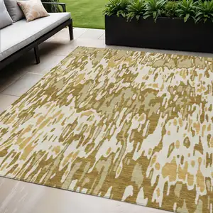 Photo of Wheat Gold And Beige Striped Washable Indoor Outdoor Area Rug