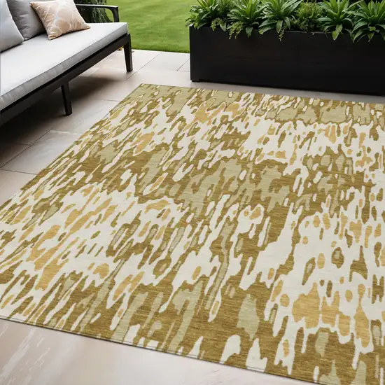 Wheat Gold And Beige Striped Washable Indoor Outdoor Area Rug Photo 1