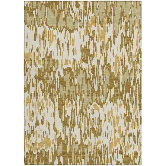 Wheat Gold And Beige Striped Washable Indoor Outdoor Area Rug Photo 5