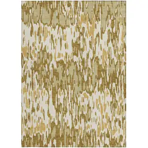 Photo of Wheat Gold And Beige Striped Washable Indoor Outdoor Area Rug