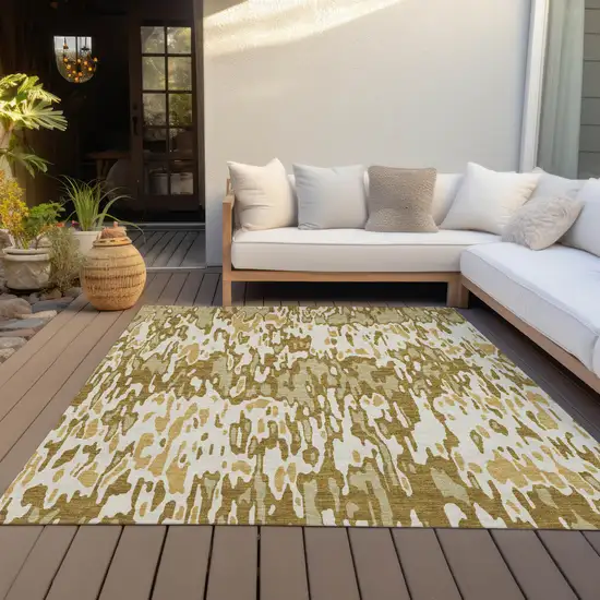 Wheat Gold And Beige Striped Washable Indoor Outdoor Area Rug Photo 7