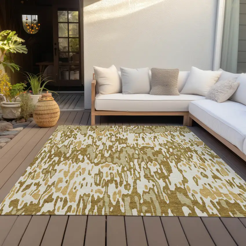 Wheat Gold And Beige Striped Washable Indoor Outdoor Area Rug Photo 7