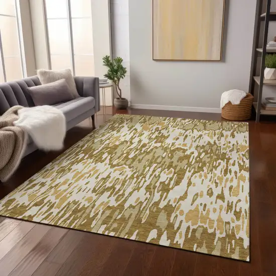 Wheat Gold And Beige Striped Washable Indoor Outdoor Area Rug Photo 8