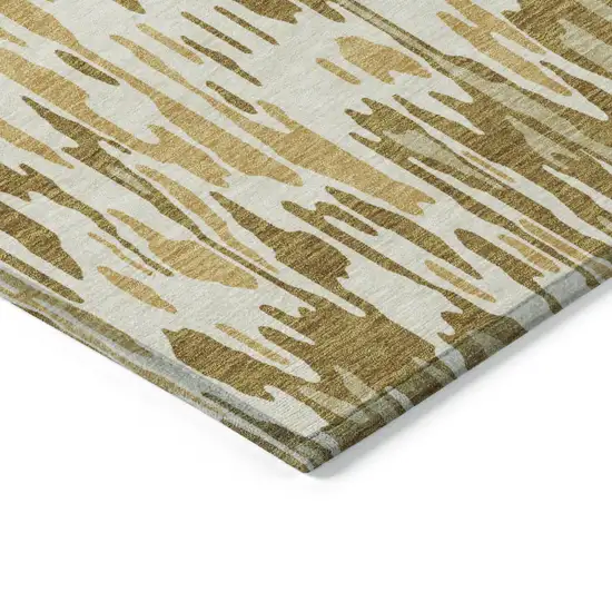 Wheat Gold And Beige Striped Washable Indoor Outdoor Area Rug Photo 4