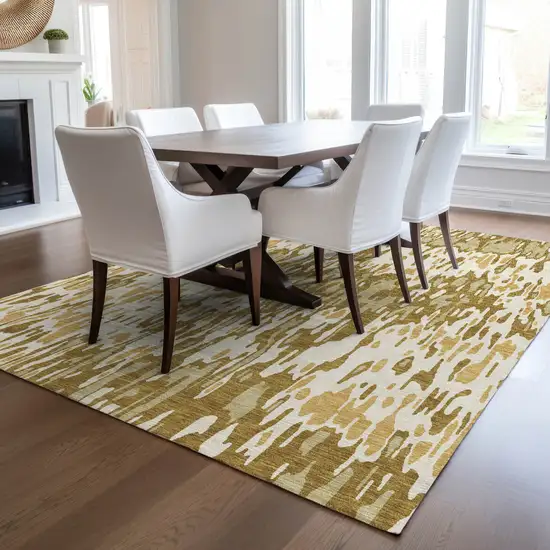 Wheat Gold And Beige Striped Washable Indoor Outdoor Area Rug Photo 9
