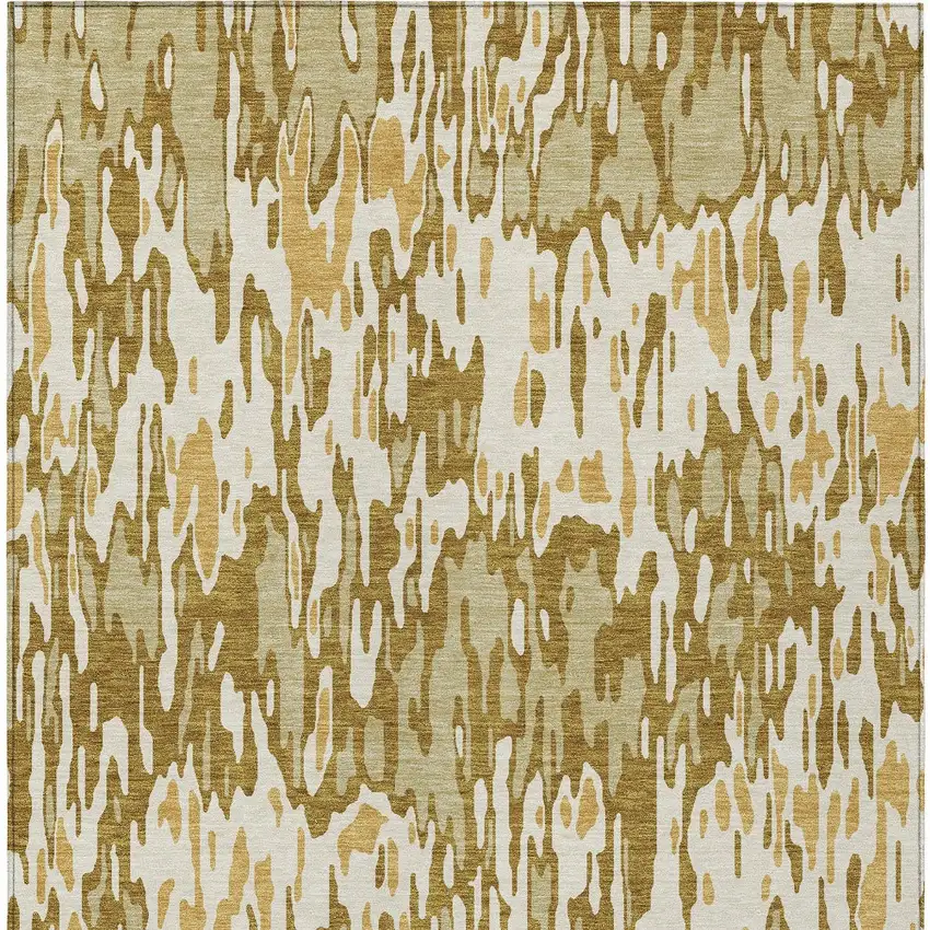 Wheat Gold And Beige Striped Washable Indoor Outdoor Area Rug Photo 6