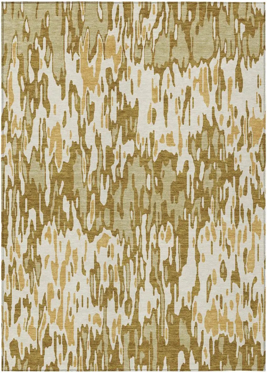 Wheat Gold And Beige Striped Washable Indoor Outdoor Area Rug Photo 2