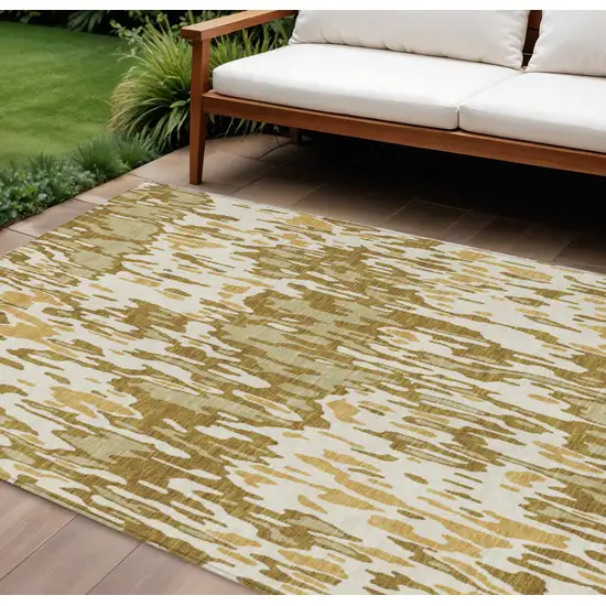 Wheat Gold And Beige Striped Washable Indoor Outdoor Area Rug Photo 1